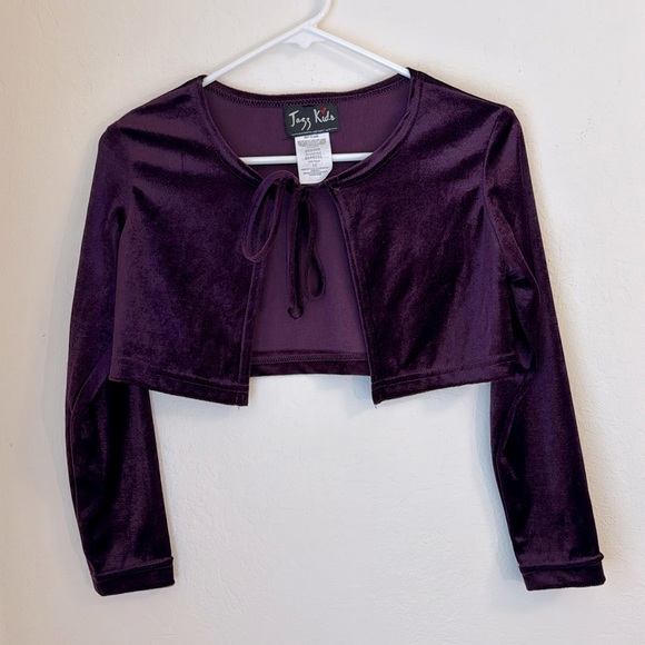 Y2K Purple Velvet long Sleeve Tie Front Shrug Cropped Top - Picture 1 of 6